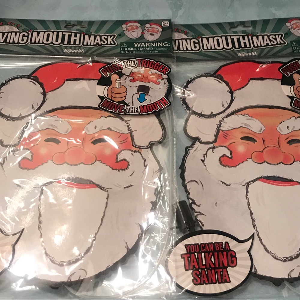 New Toysmith Lot of 2 New Talking Headz Santa Moving Mouth Mask
